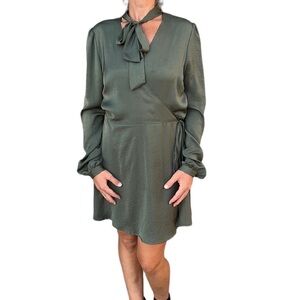 AVEC‎ LES FILLES Anthropologie | Wrap Dress Neck Tie Long Sleeve Olive Gr…